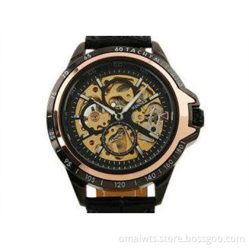 Vintage Wrist Mens Automatic Watch Leather Band , Hollow Di
